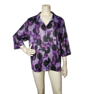 Younique Purple and Black Geometric Circle Print Button Up Blouse Womens Size 20